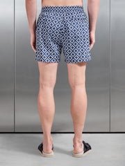 Cabo Drawstring Printed Shell Swim Short in Navy