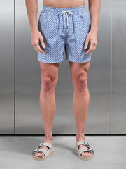 Capri Drawstring Printed Shell Swim Short in Light Blue