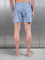 Capri Drawstring Printed Shell Swim Short in Light Blue
