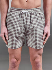 Casa Drawstring Printed Swim Short in Taupe