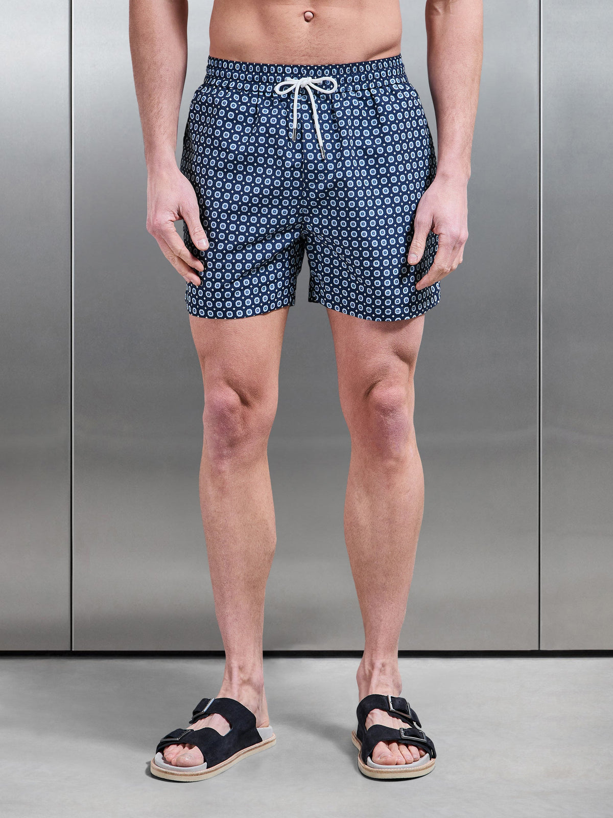 Mosaic Drawstring Printed Swim Short in Navy