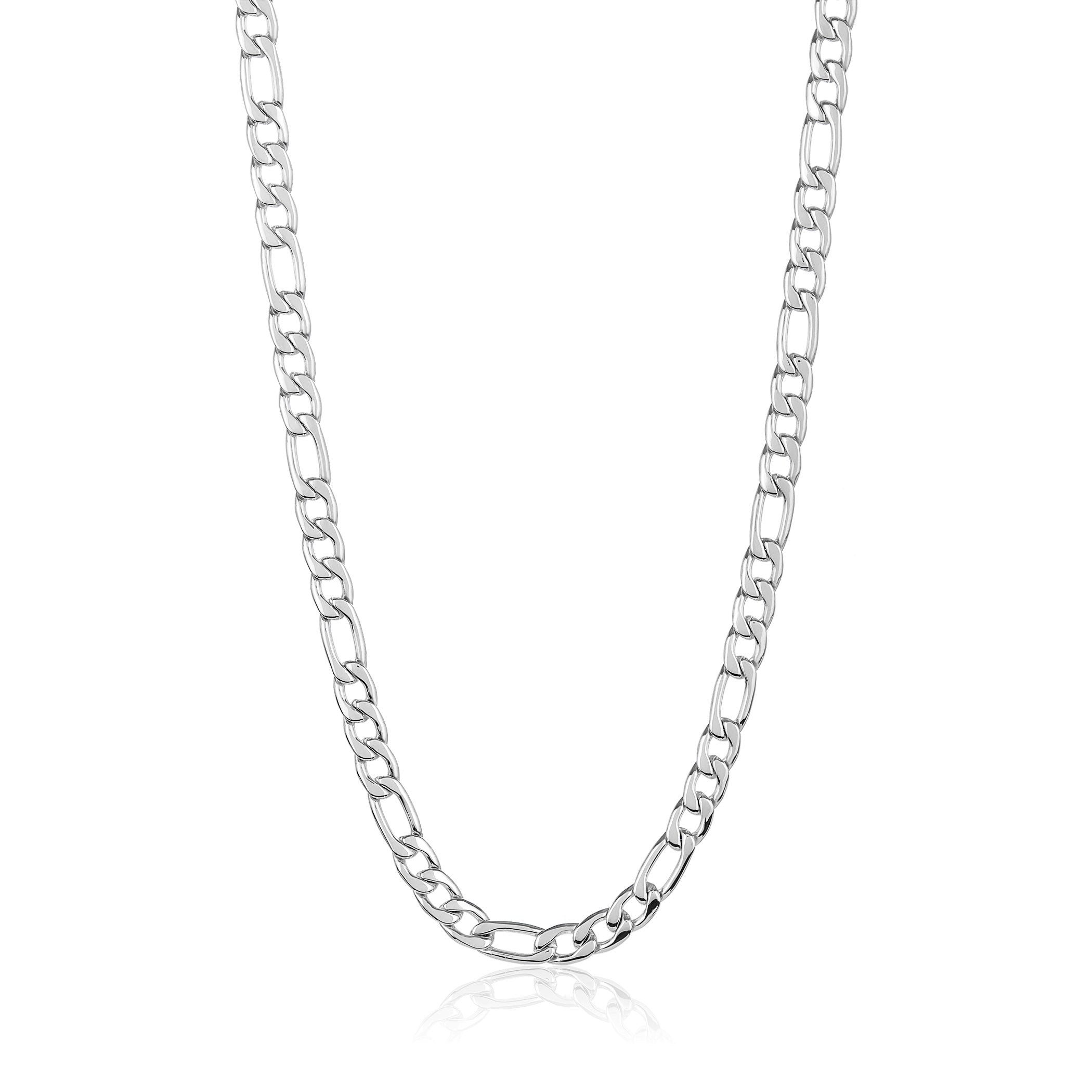 Men's Polished Figaro Chain Stainless Steel Necklace (8mm) - 24"