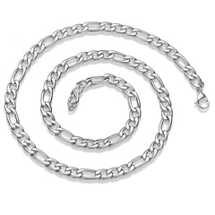 Men's Polished Figaro Chain Stainless Steel Necklace (8mm) - 24"