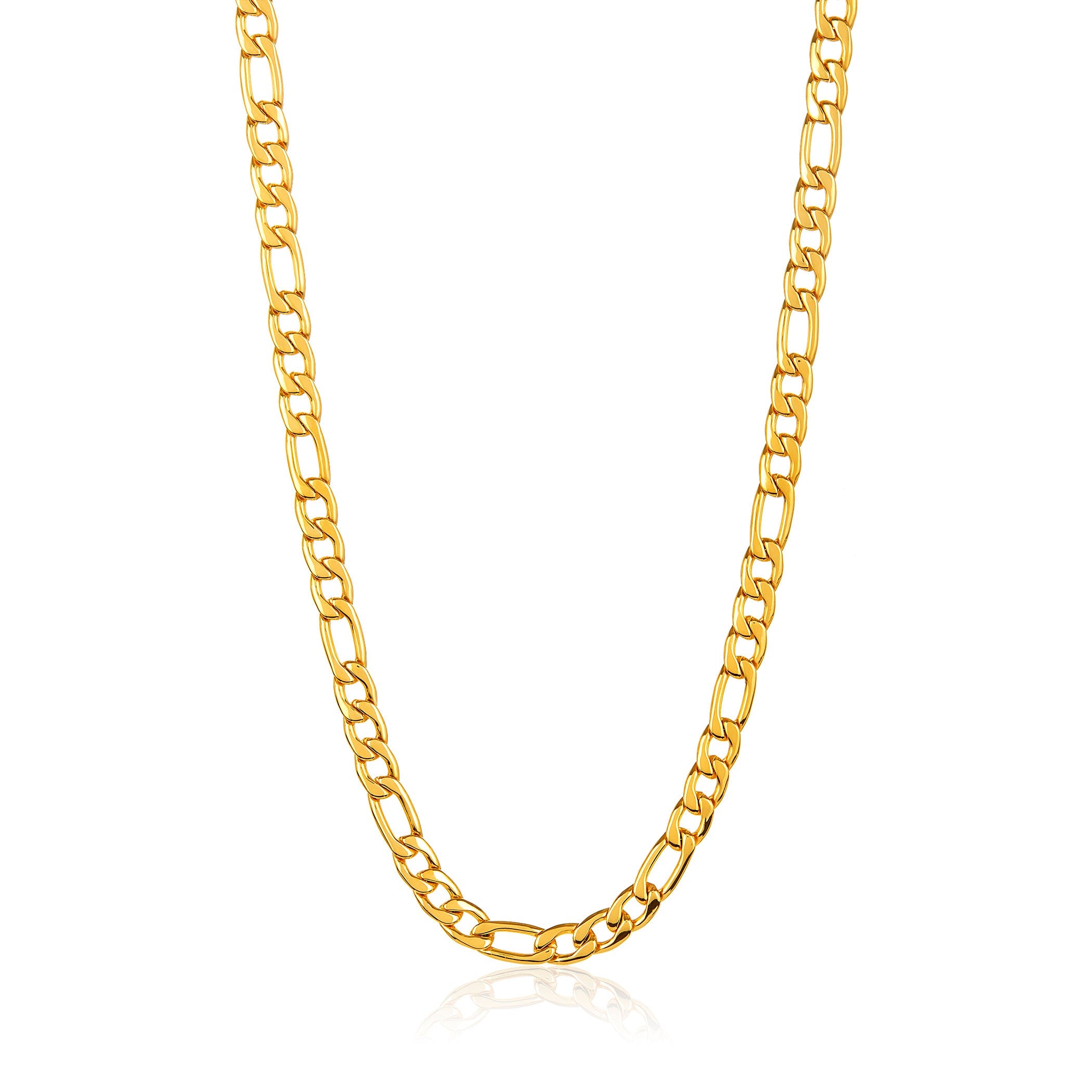 Men's Polished Figaro Chain Stainless Steel Necklace (8mm) - 24"