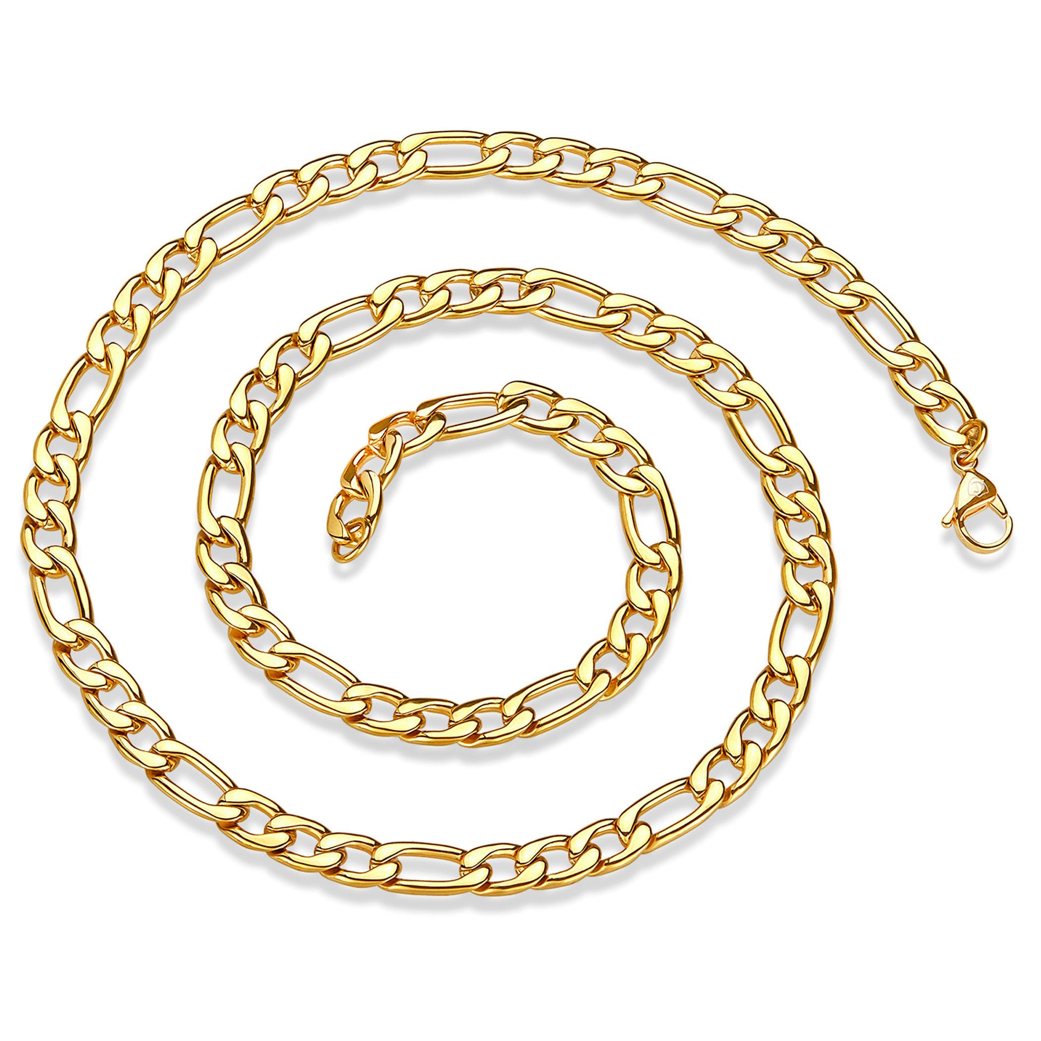Men's Polished Figaro Chain Stainless Steel Necklace (8mm) - 24"
