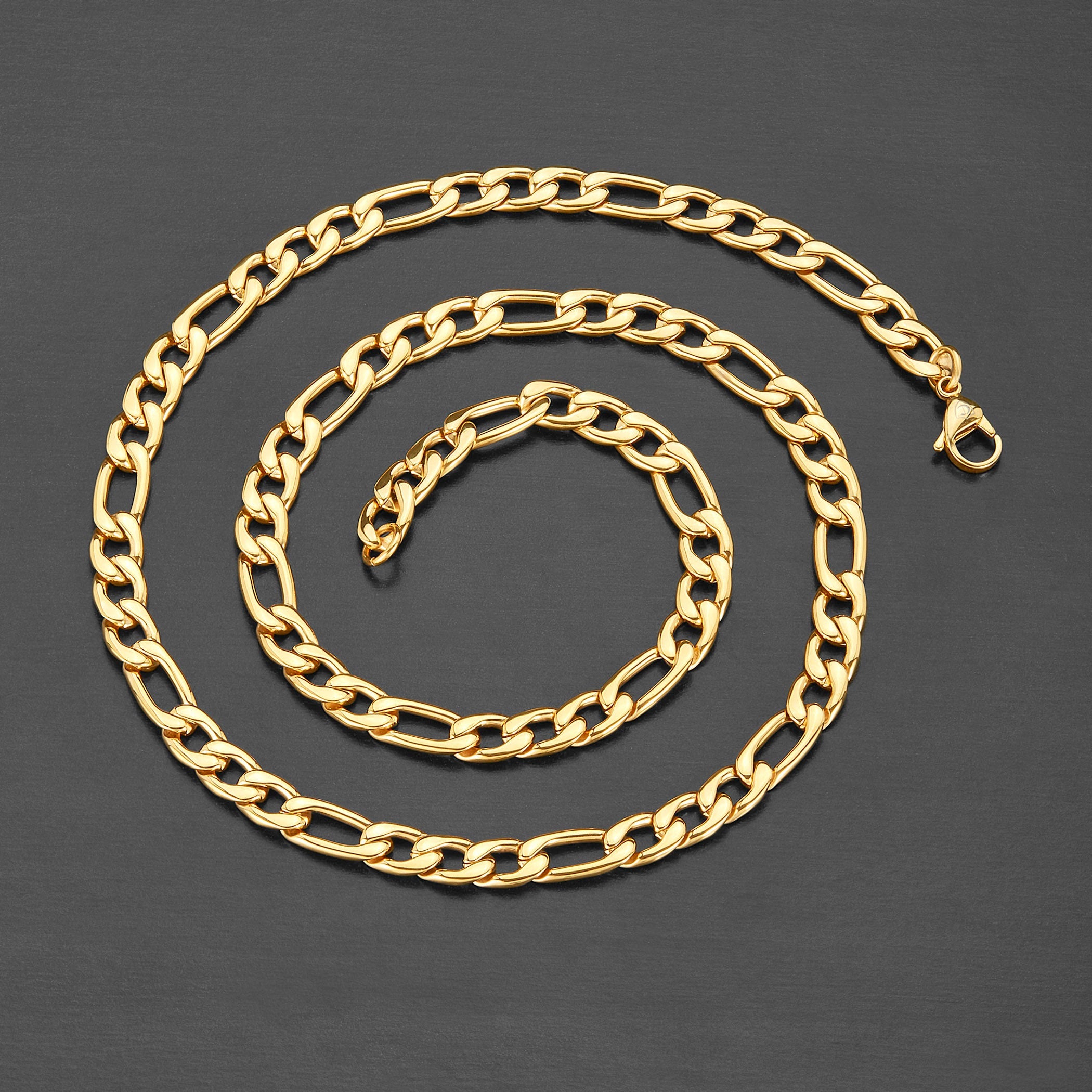 Men's Polished Figaro Chain Stainless Steel Necklace (8mm) - 24"