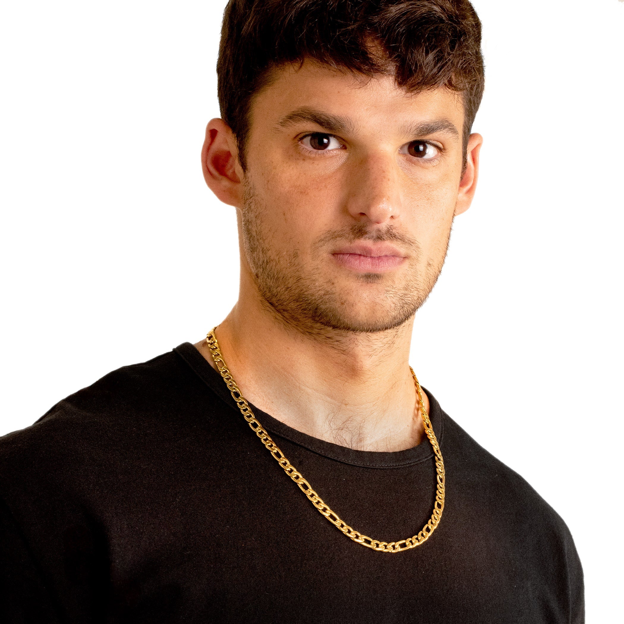 Men's Polished Figaro Chain Stainless Steel Necklace (8mm) - 24"