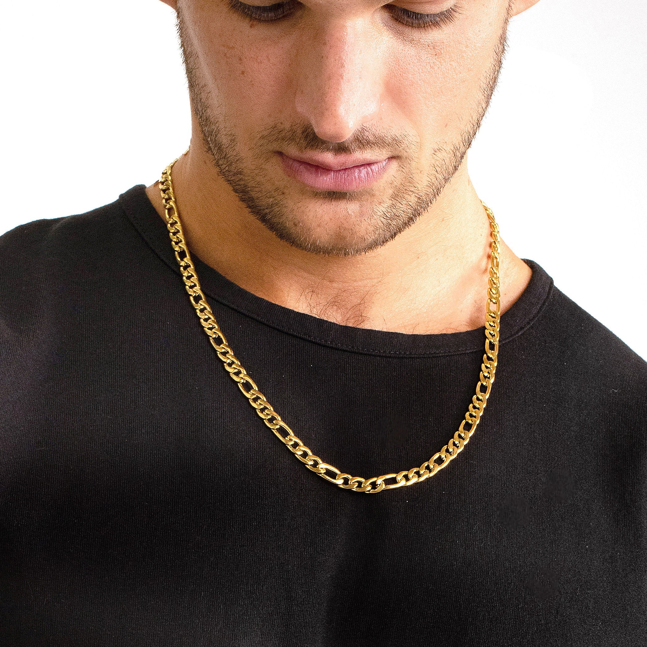 Men's Polished Figaro Chain Stainless Steel Necklace (8mm) - 24"
