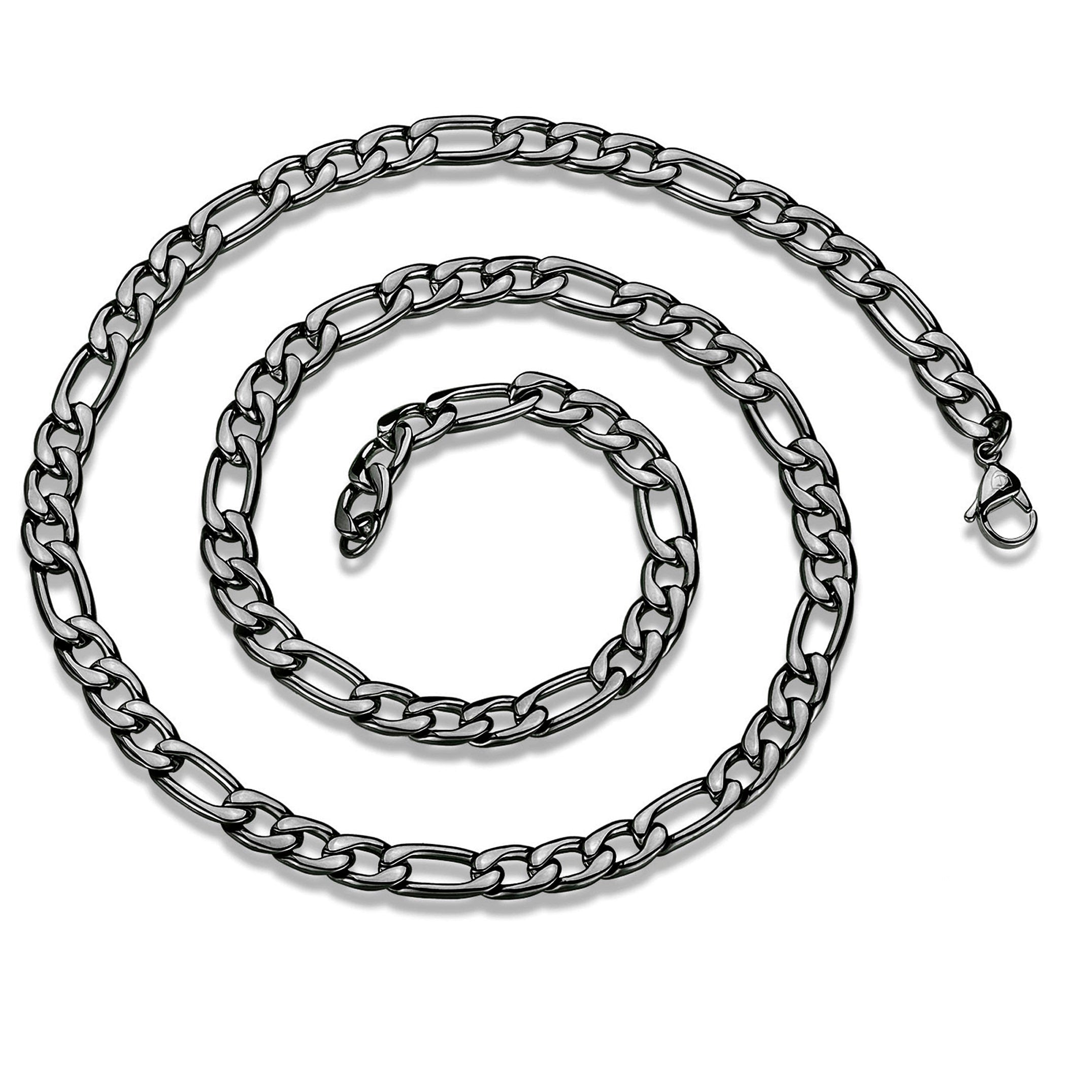 Men's Polished Figaro Chain Stainless Steel Necklace (8mm) - 24"