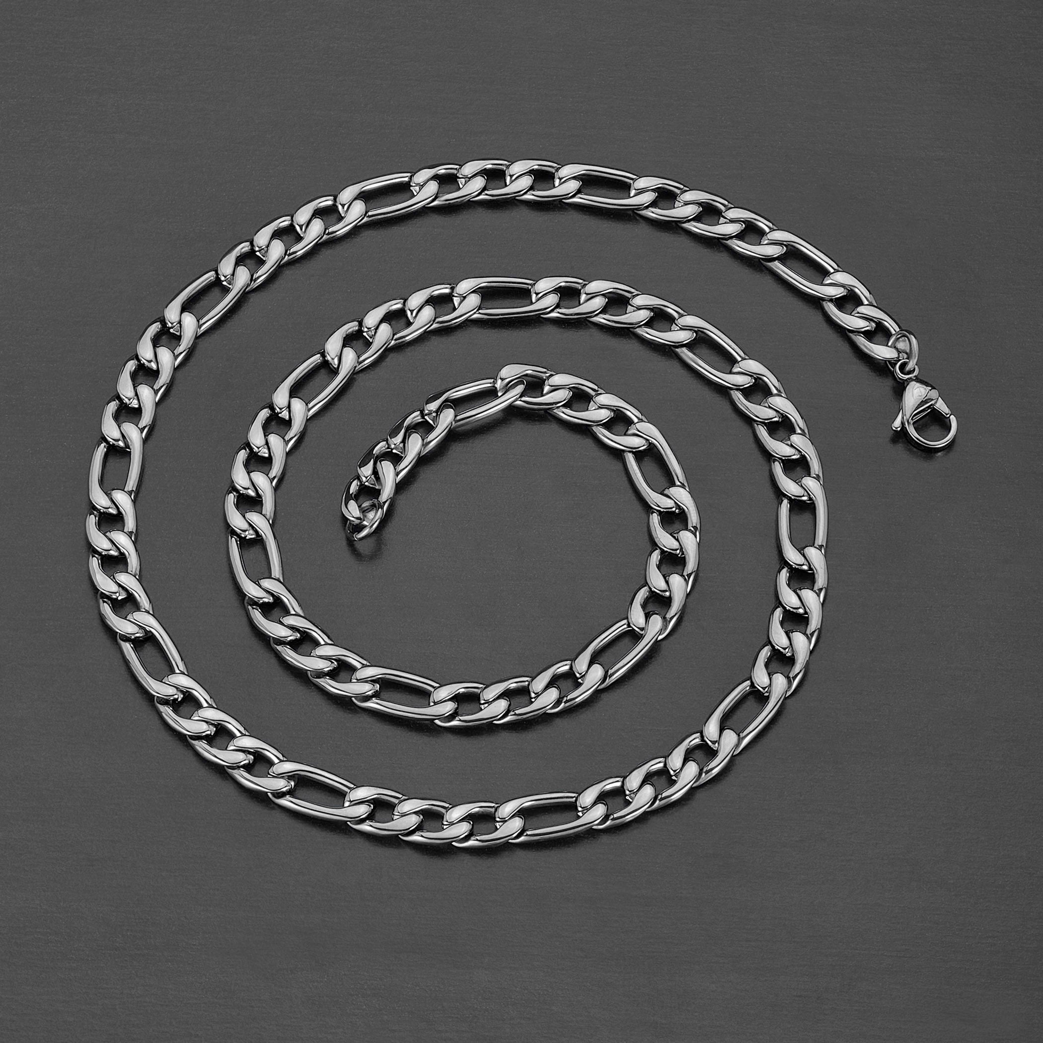 Men's Polished Figaro Chain Stainless Steel Necklace (8mm) - 24"