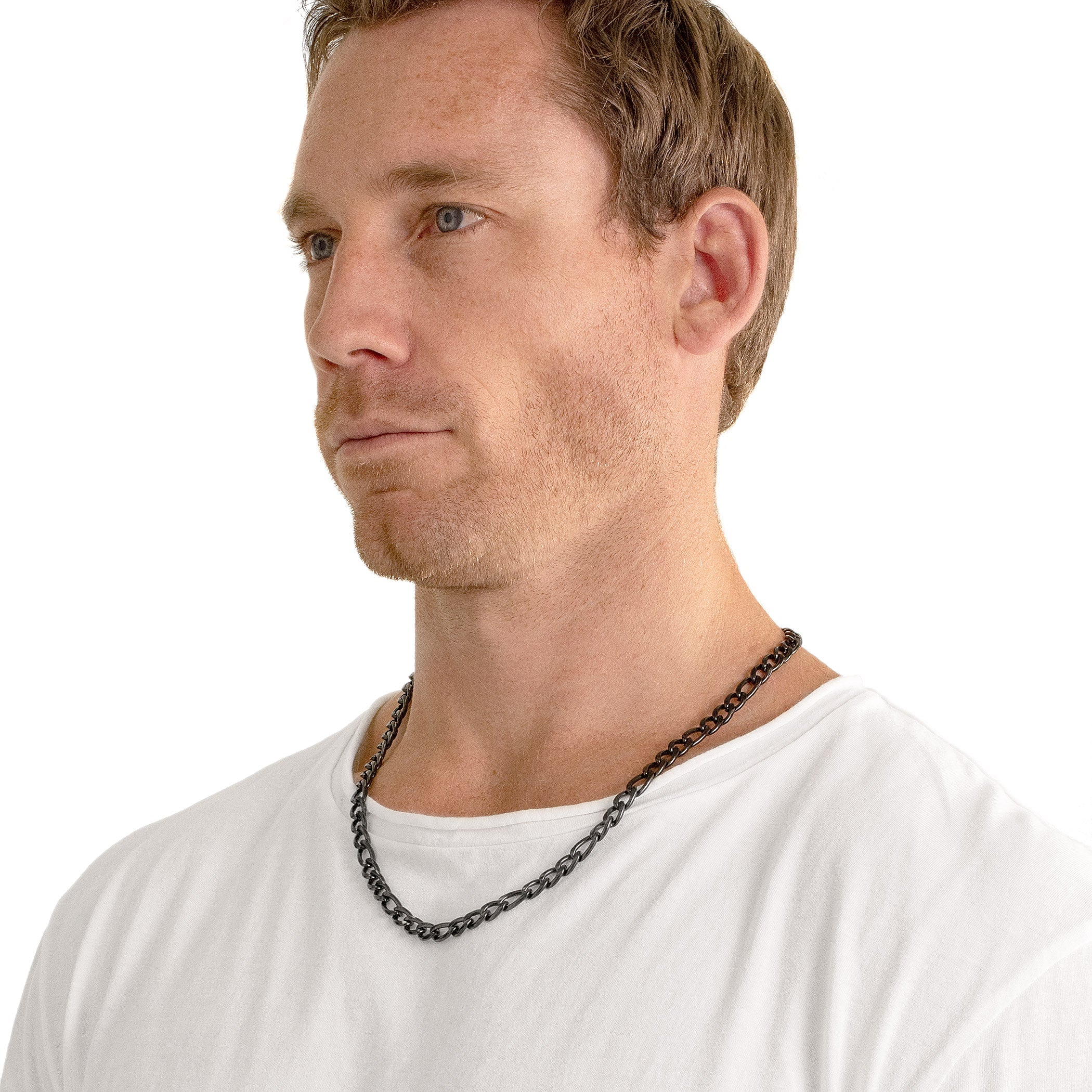 Men's Polished Figaro Chain Stainless Steel Necklace (8mm) - 24"