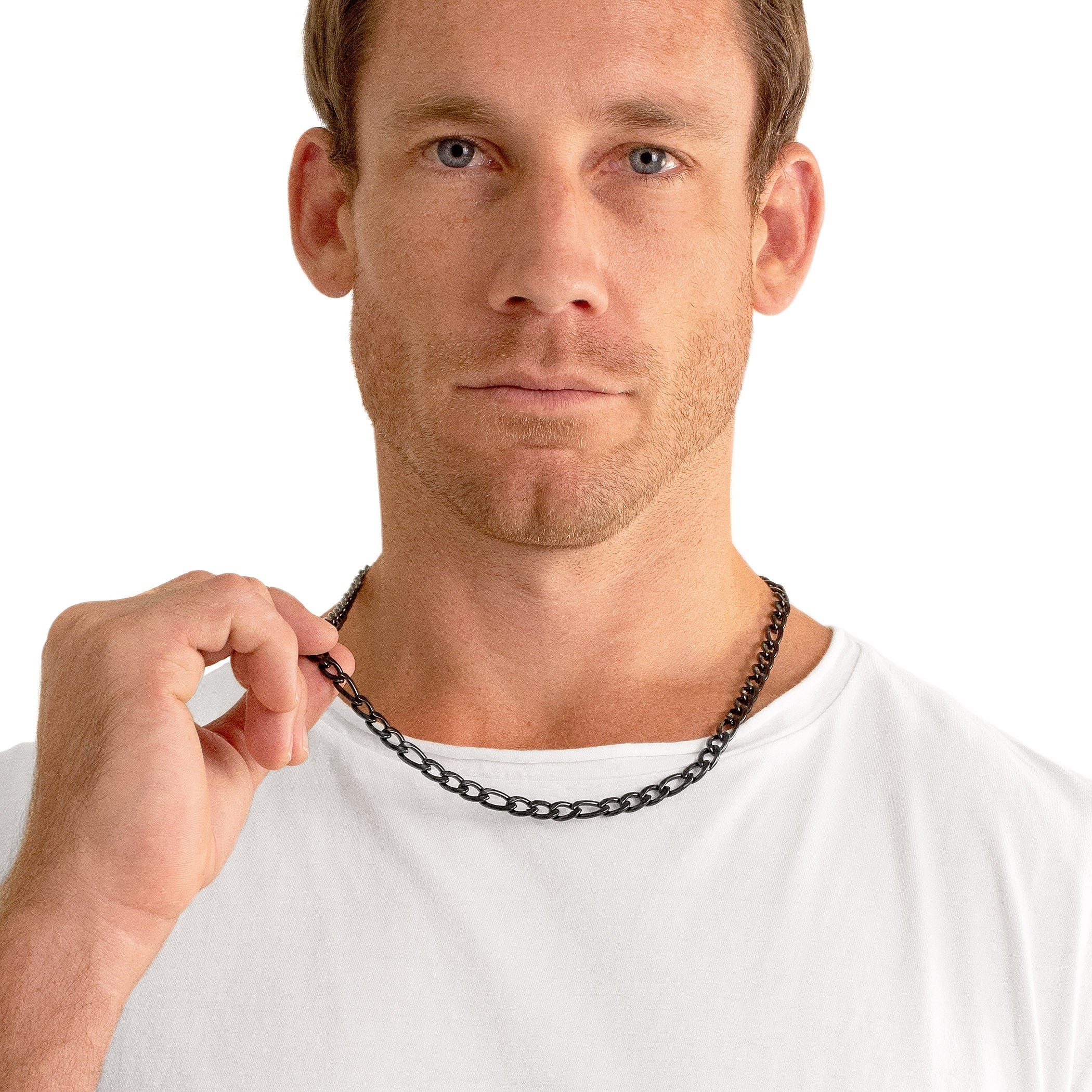 Men's Polished Figaro Chain Stainless Steel Necklace (8mm) - 24"