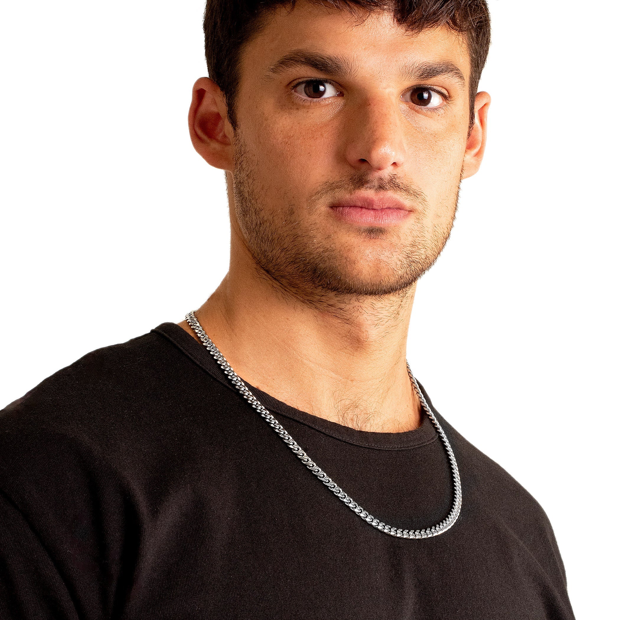 Men's Polished Beveled Cuban Curb Link Chain Stainless Steel Necklace (6mm) - 24"