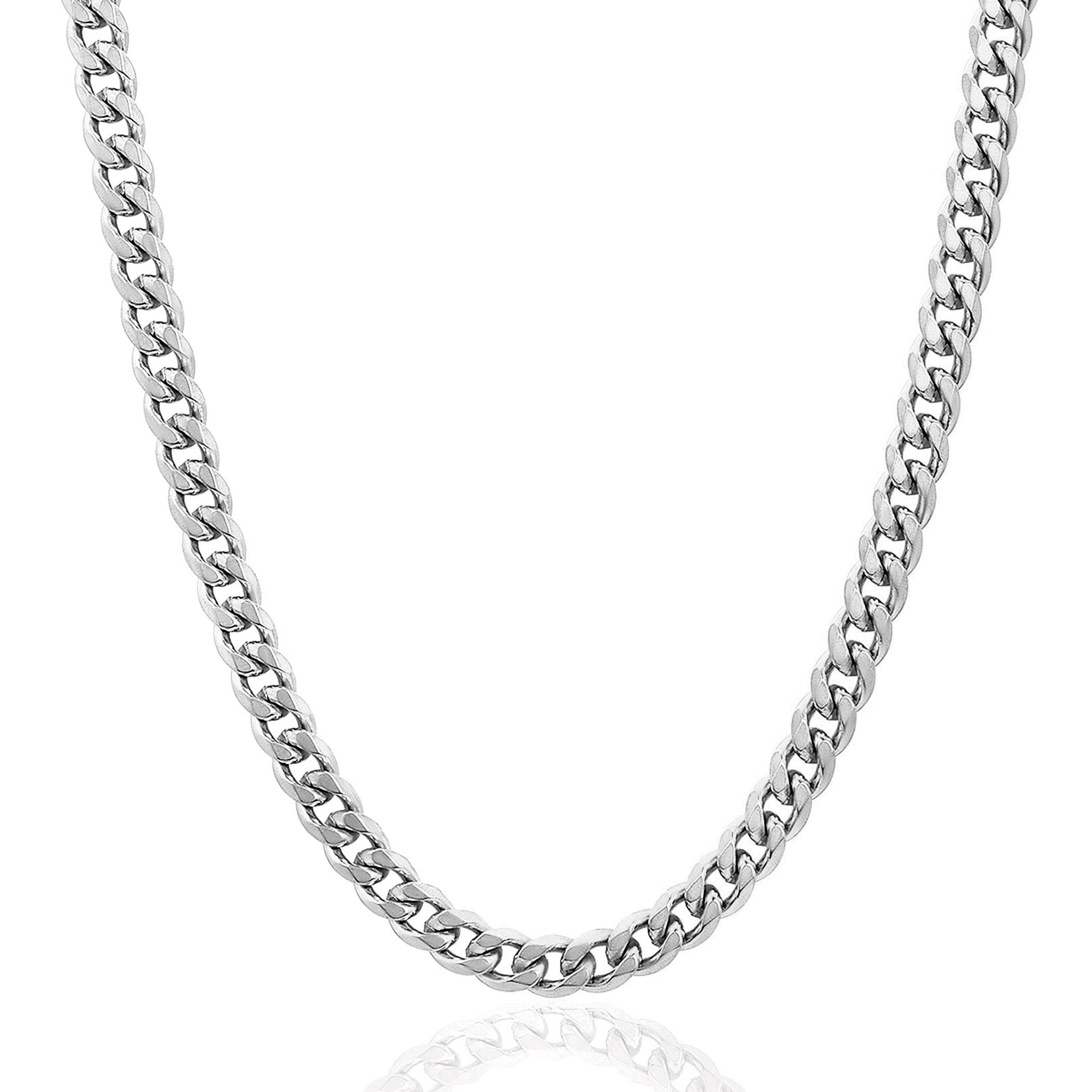 Men's Polished Beveled Cuban Curb Link Chain Stainless Steel Necklace (6mm) - 24"