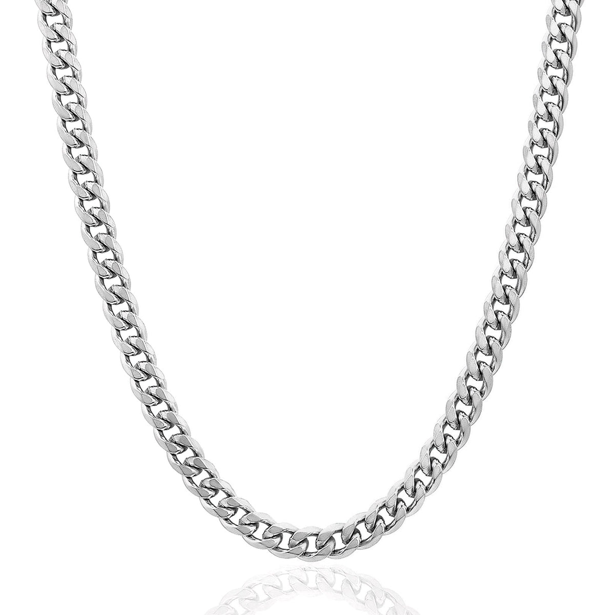 Men's Polished Beveled Cuban Curb Link Chain Stainless Steel Necklace (6mm) - 24"