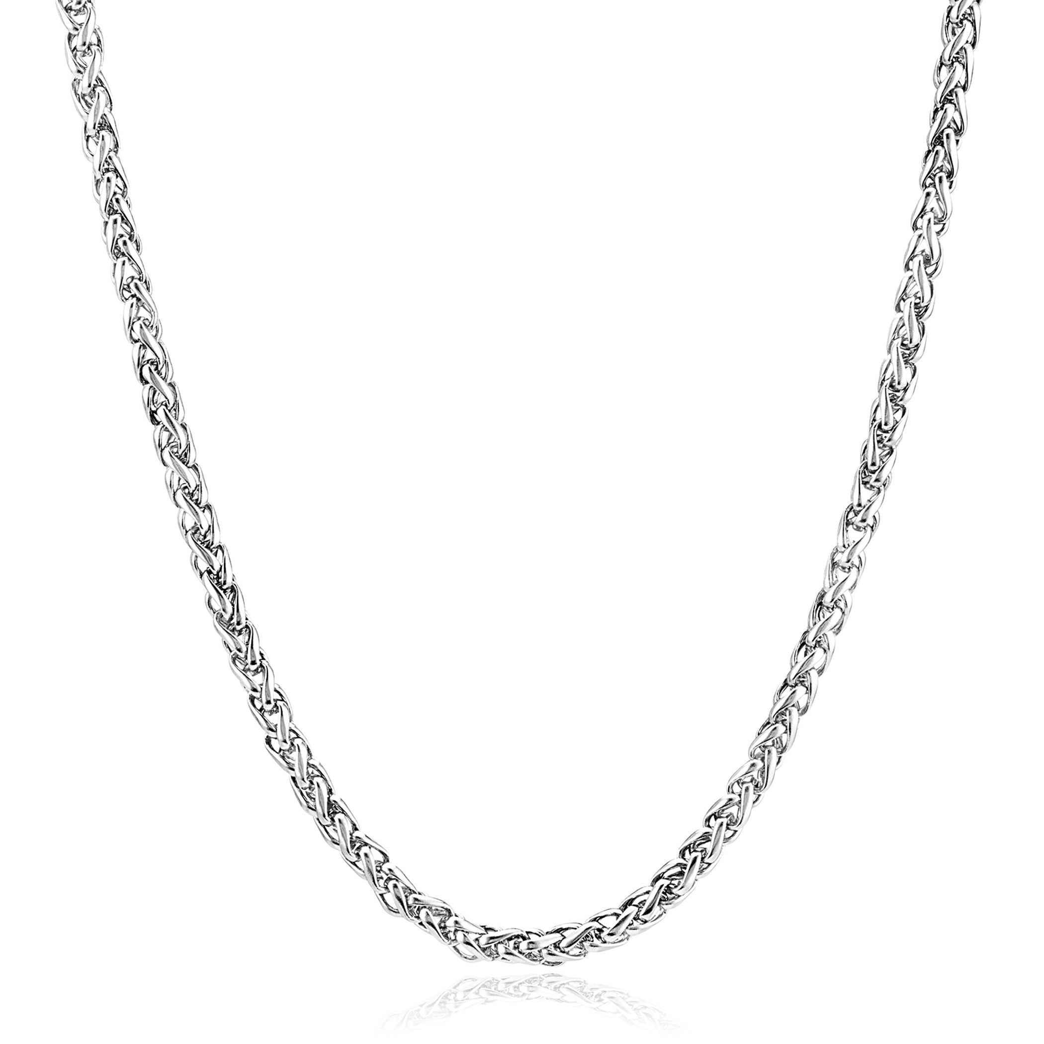 Men's Polished Spiga Wheat Chain Stainless Steel Necklace (6mm) - 24"