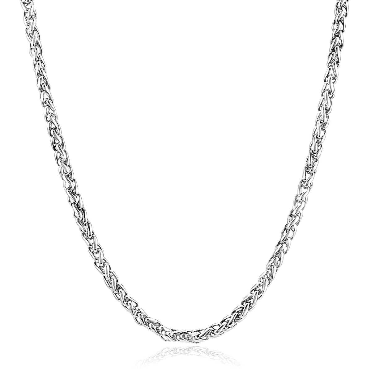 Men's Polished Spiga Wheat Chain Stainless Steel Necklace (6mm) - 24"