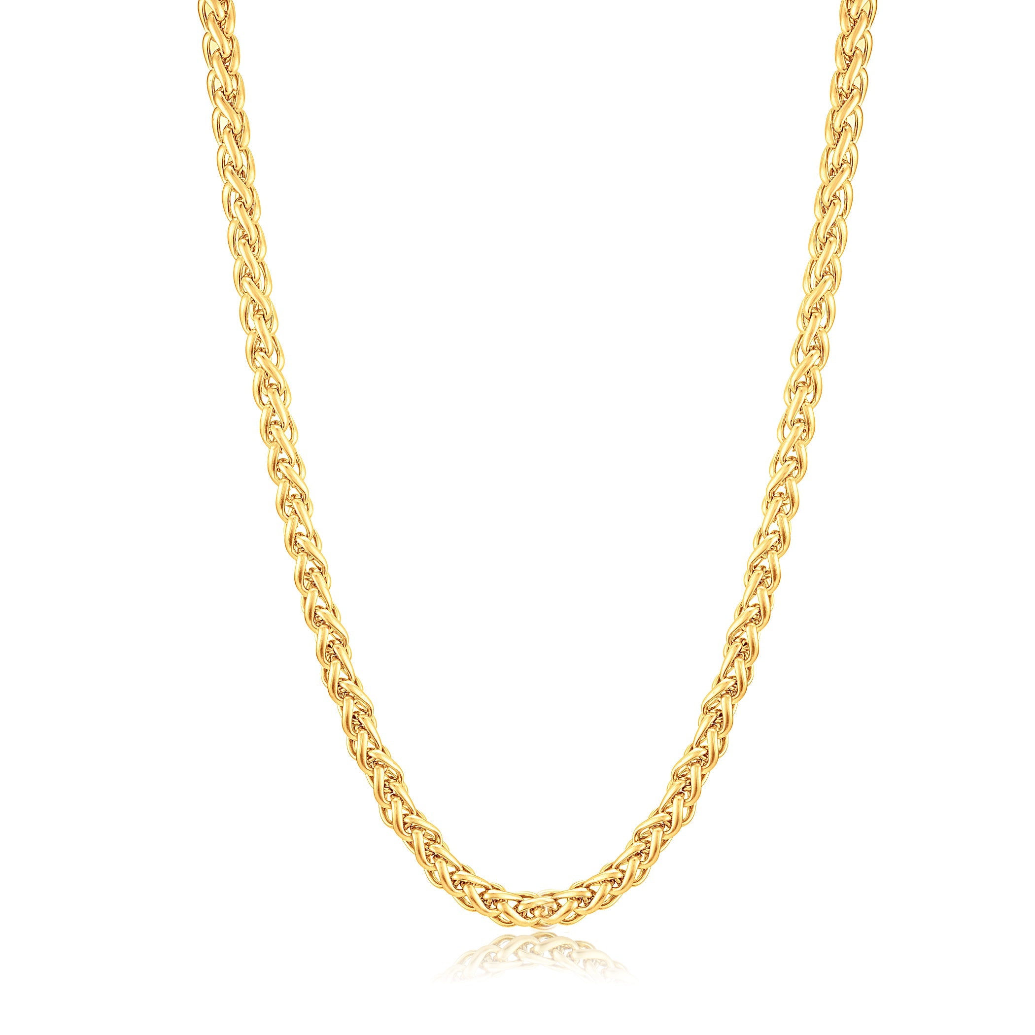 Men's Polished Spiga Wheat Chain Stainless Steel Necklace (6mm) - 24"