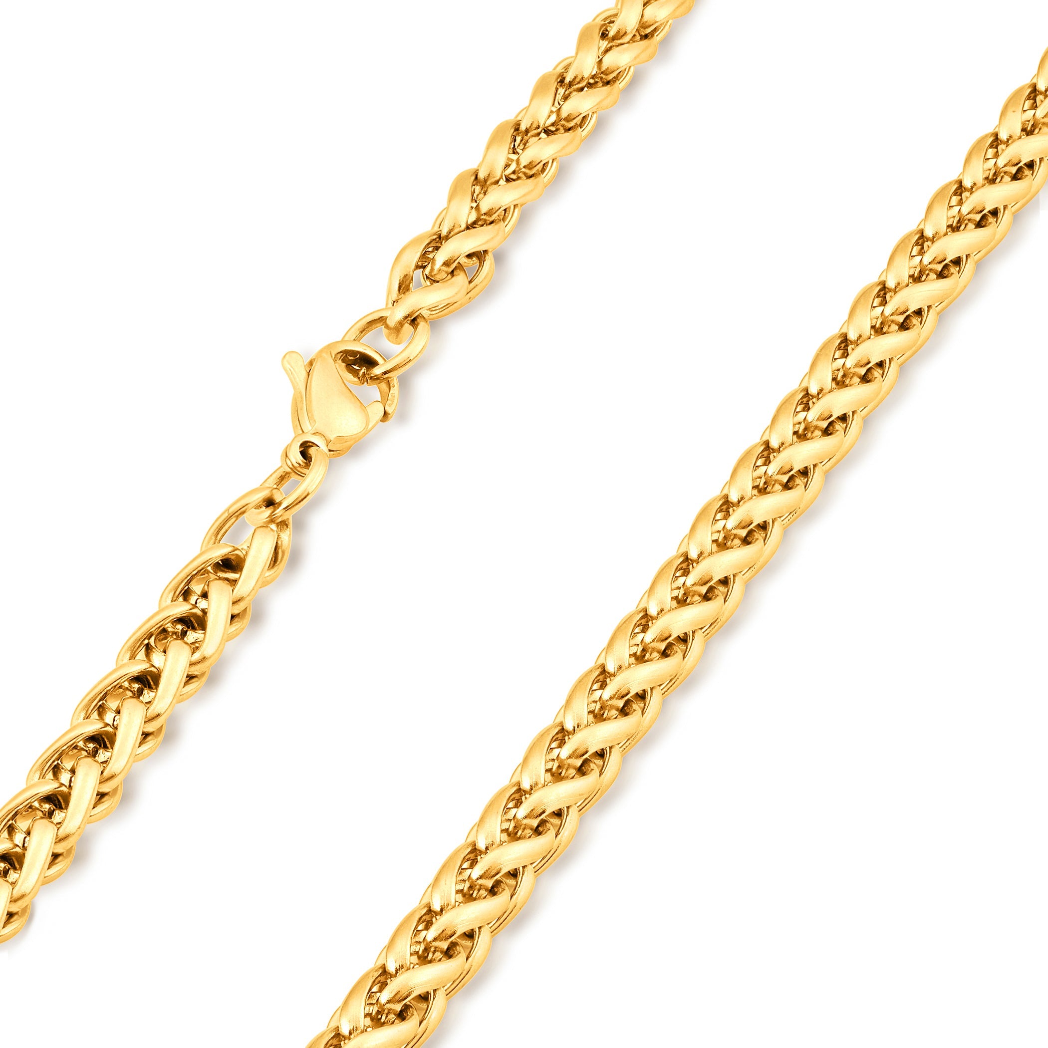 Men's Polished Spiga Wheat Chain Stainless Steel Necklace (6mm) - 24"