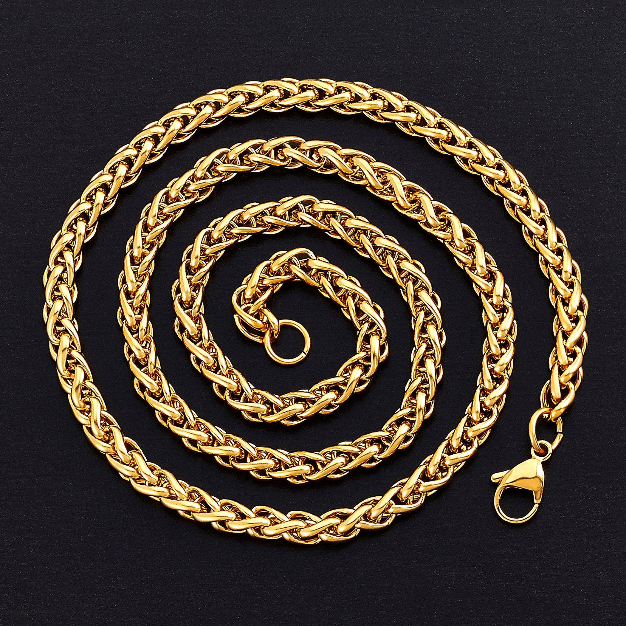 Men's Polished Spiga Wheat Chain Stainless Steel Necklace (6mm) - 24"