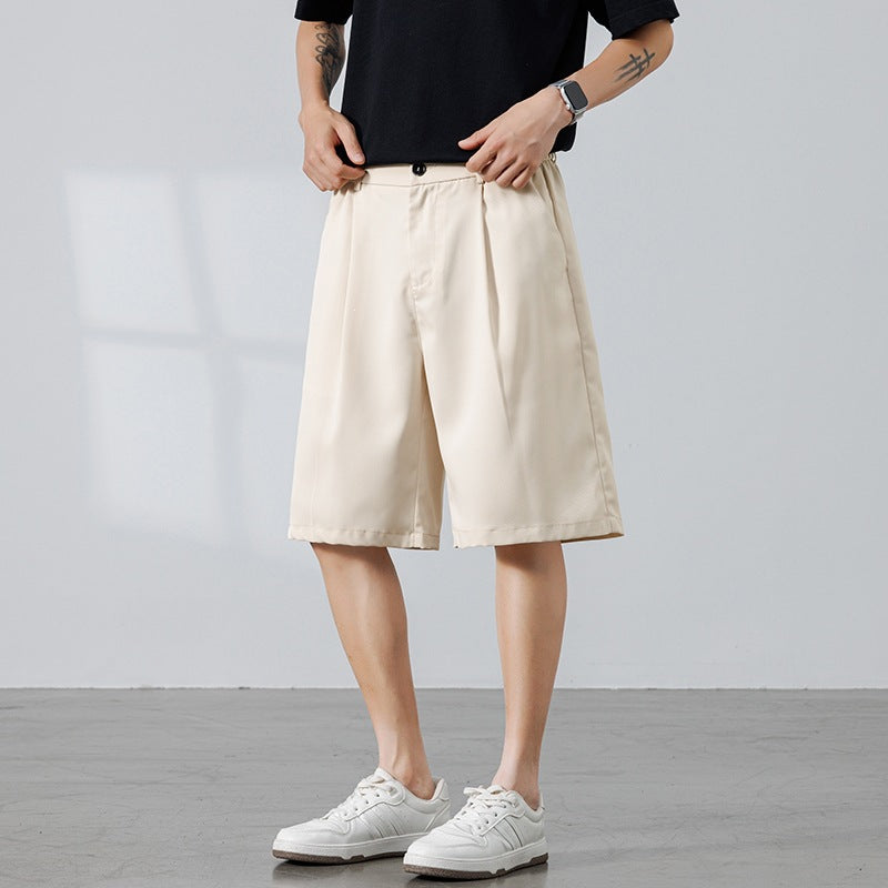 Men's Loose Fit Suit Shorts, Breathable Casual Chino Shorts With Side Pockets