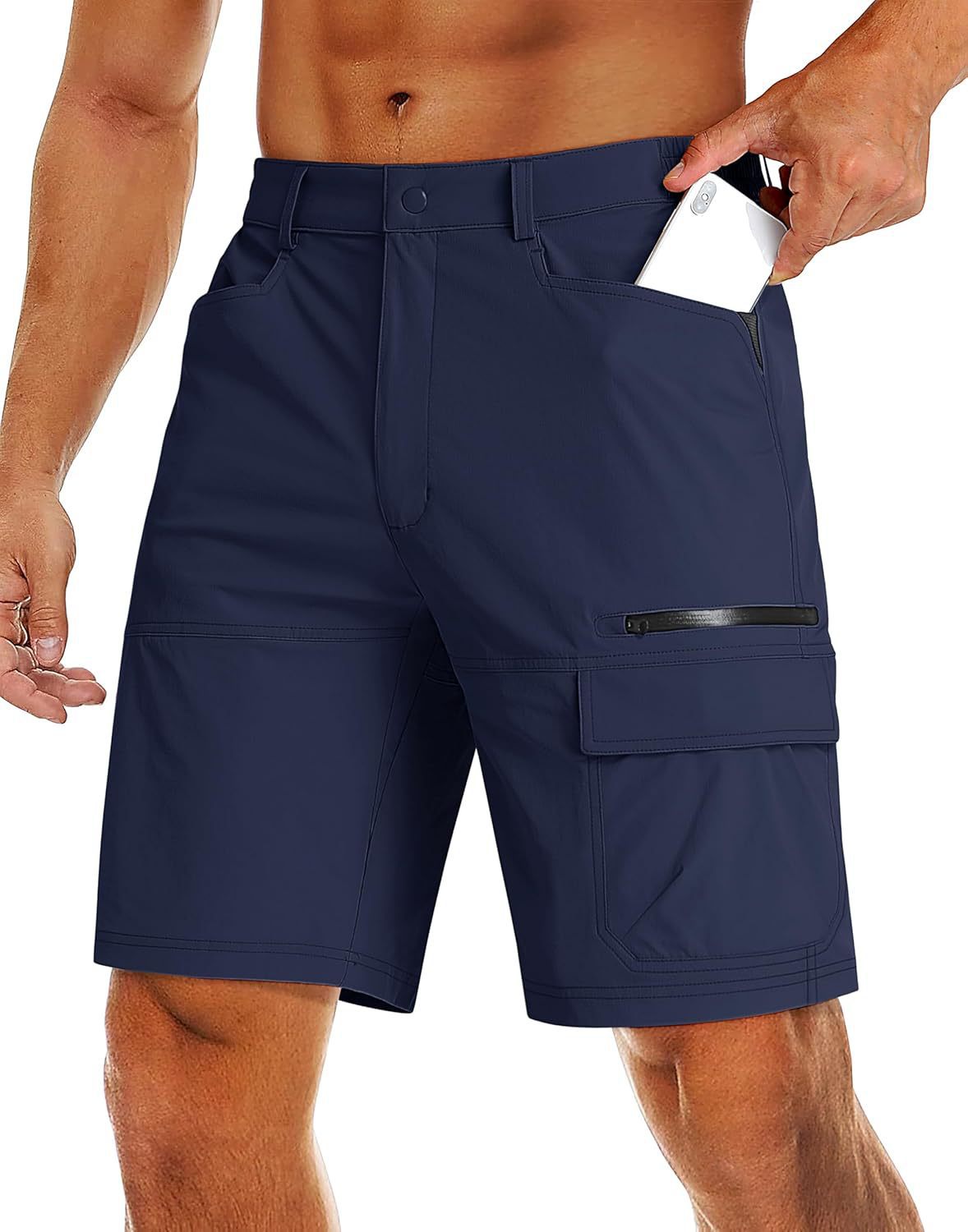 Men's Quick Dry Cargo Shorts, Outdoor Hiking Shorts with Zipper Pockets