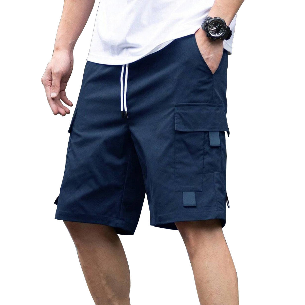 Men's Casual Cargo Shorts, Elastic Waist Drawstring Multi-Pocket Work Shorts