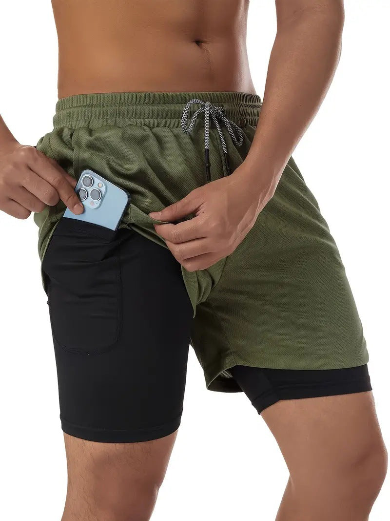 Men's 2-in-1 Running Shorts with Liner, Quick Dry Workout Gym Shorts with Zipper Pockets for Athletic Training