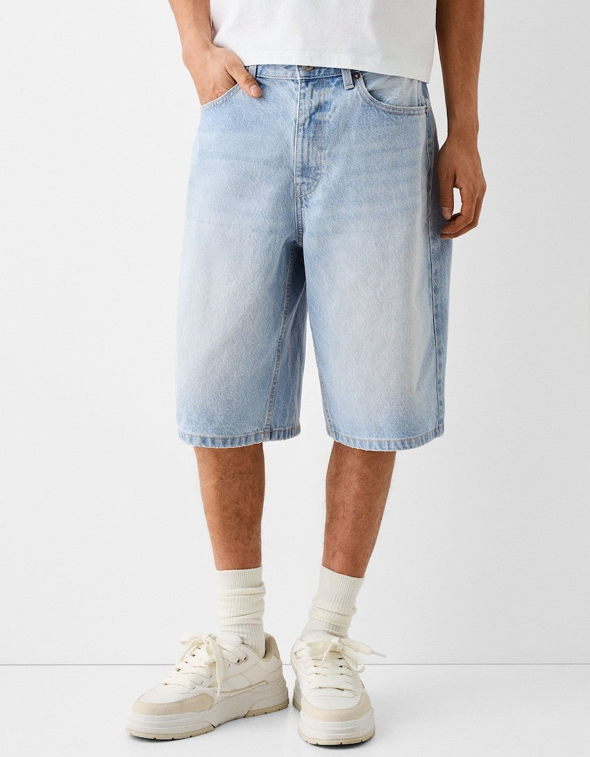Men's Light Wash Baggy Denim Shorts, Casual Streetwear Jean Shorts