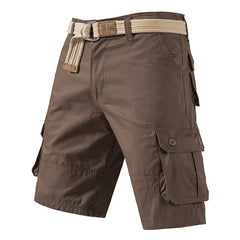 Men's Black Multi-Pocket Cargo Shorts | Casual Work Outdoor Hiking Shorts with Belt, Summer Streetwear