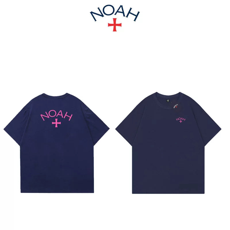 NOAH summer new trendy brand front and back cross American casual pure cotton couple navy blue short sleeved T-shirt for men and women