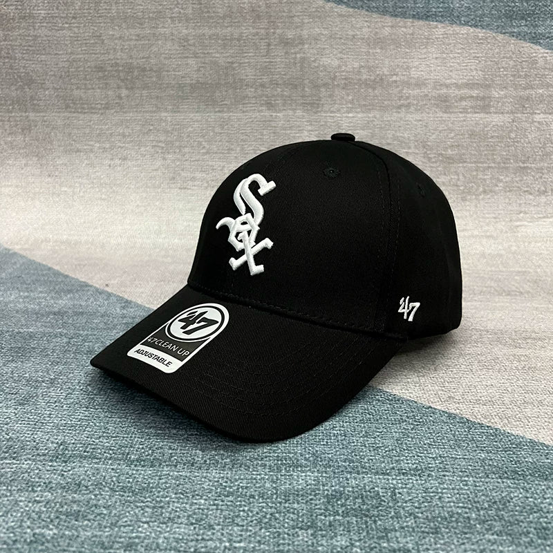 47brand Red Sox Major League Baseball Hat Chicago White Sox Hardtop Alphabet Duckweed Hat unisex