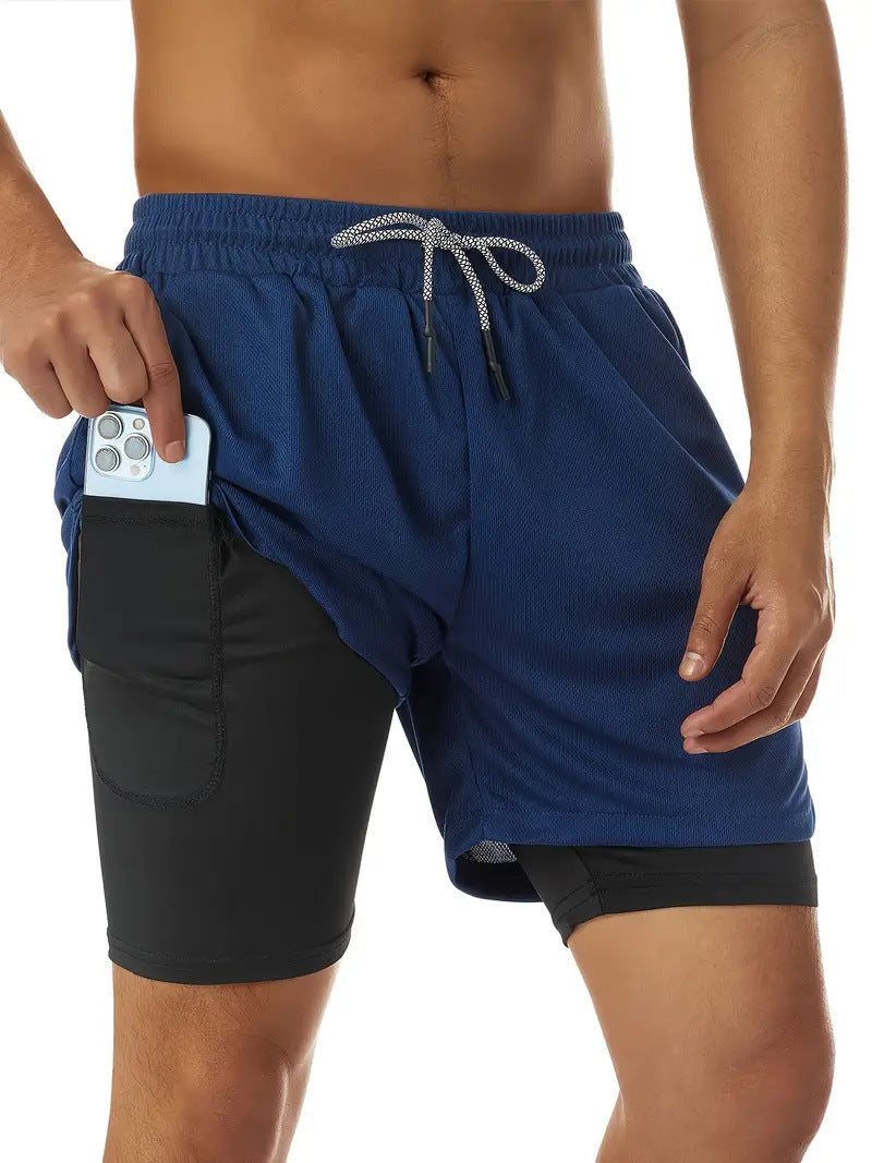 Men's 2-in-1 Running Shorts with Liner, Quick Dry Workout Gym Shorts with Zipper Pockets for Athletic Training