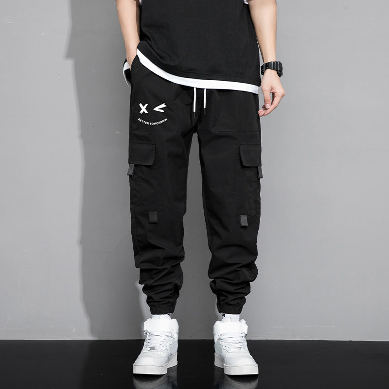 Casual Men Jogger Cargo Pants, Comfortable Drawstring Waist Multi-Pocket All Match Bottom Wear