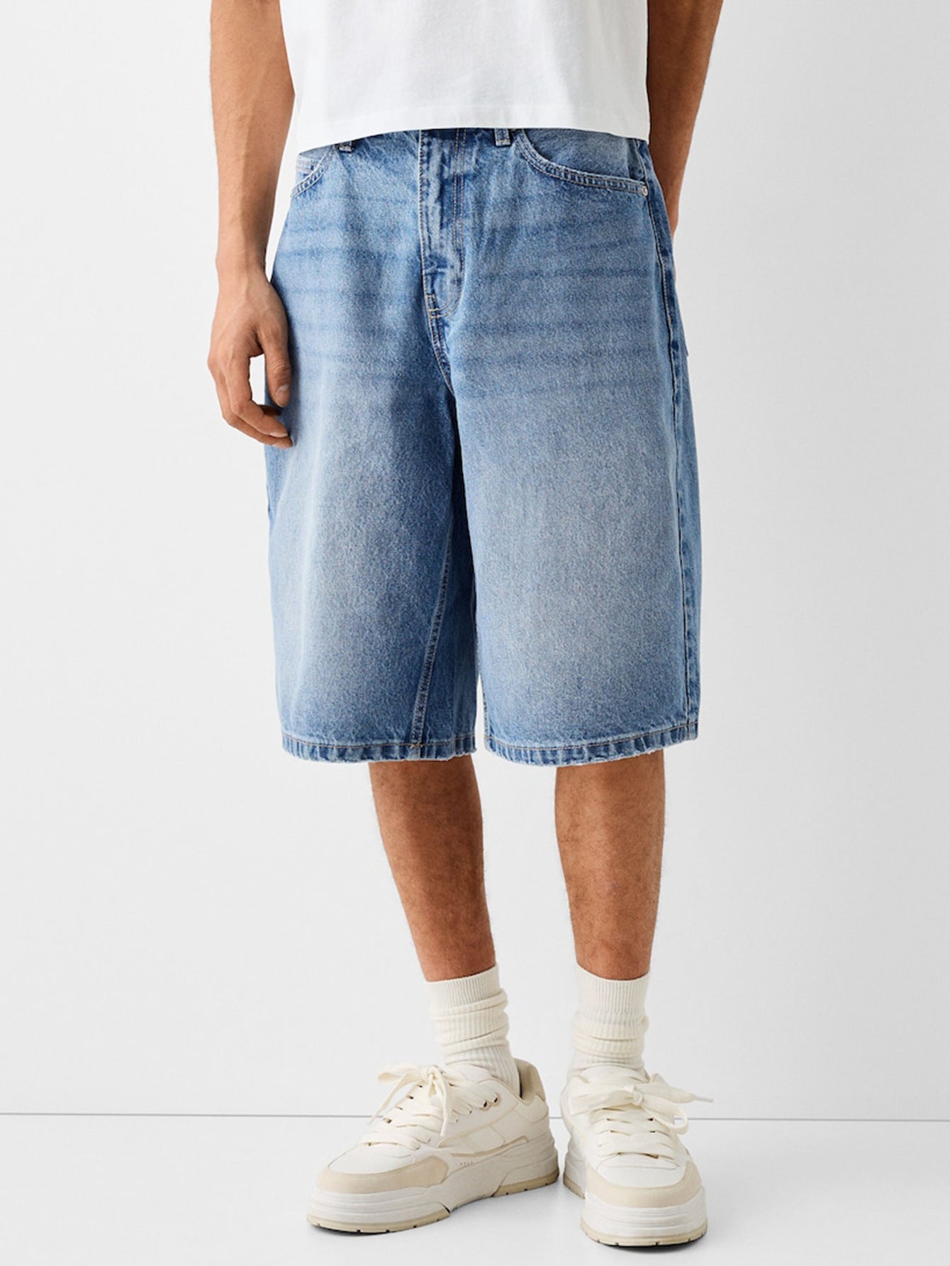 Men's Light Wash Baggy Denim Shorts, Casual Streetwear Jean Shorts