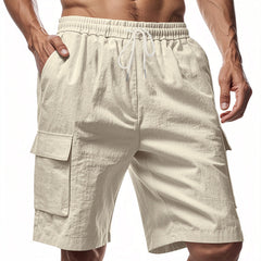 Men's Linen-Look Cargo Shorts, Elastic Drawstring Waist Loose Fit Casual Summer Shorts