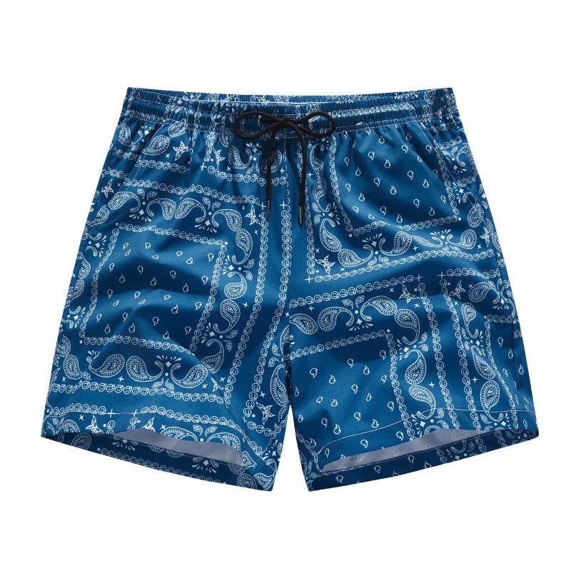 Men's Pink Bandana Paisley Print Swim Trunks, Quick Dry Beach Board Shorts with Drawstring
