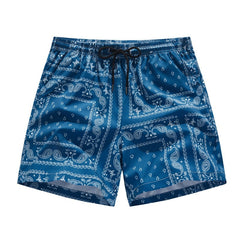 Men's Pink Bandana Paisley Print Swim Trunks, Quick Dry Beach Board Shorts with Drawstring