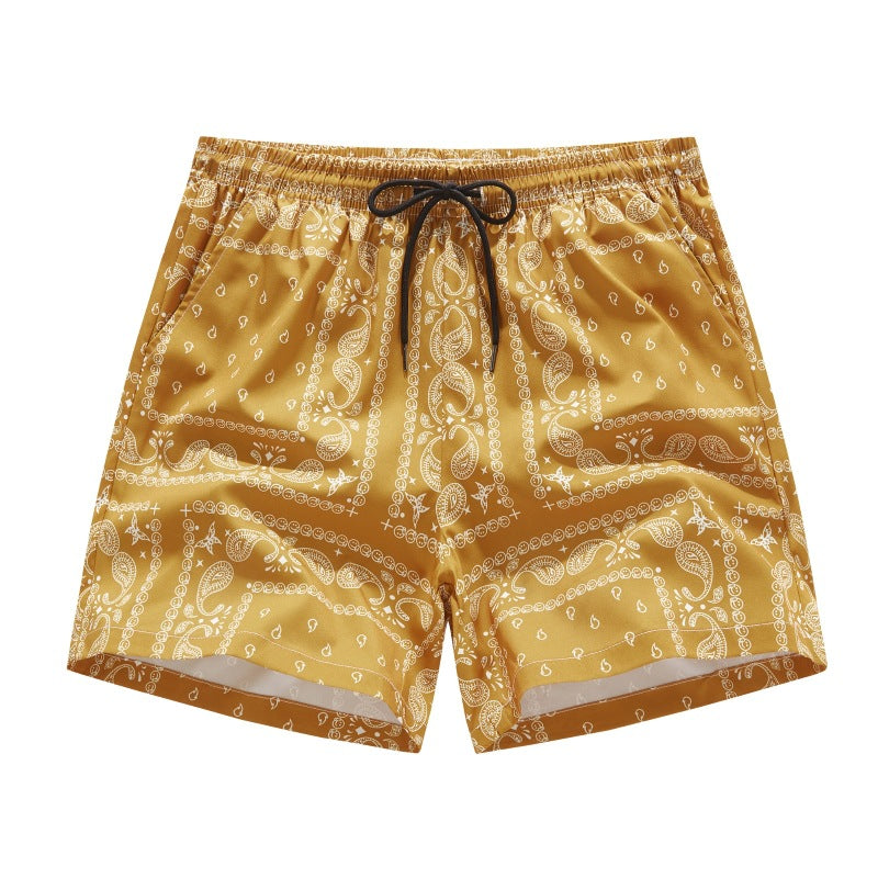 Men's Pink Bandana Paisley Print Swim Trunks, Quick Dry Beach Board Shorts with Drawstring