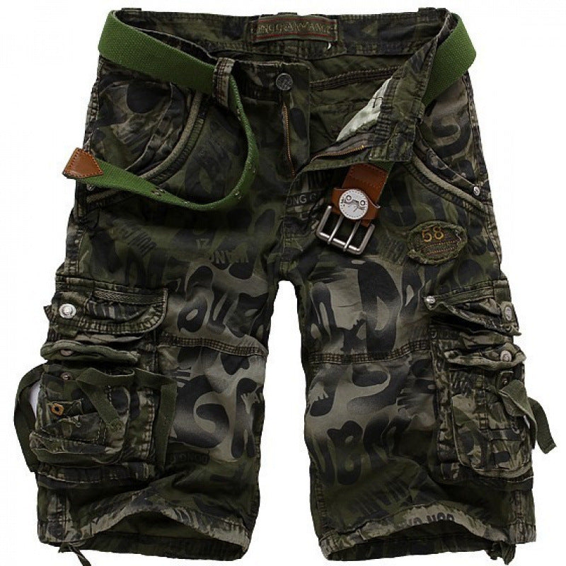 Belt not includedMen's Camo Multi Pocket Cargo 5 Inch Shorts, Tactical Work Shorts with Belt for Outdoor Hiking