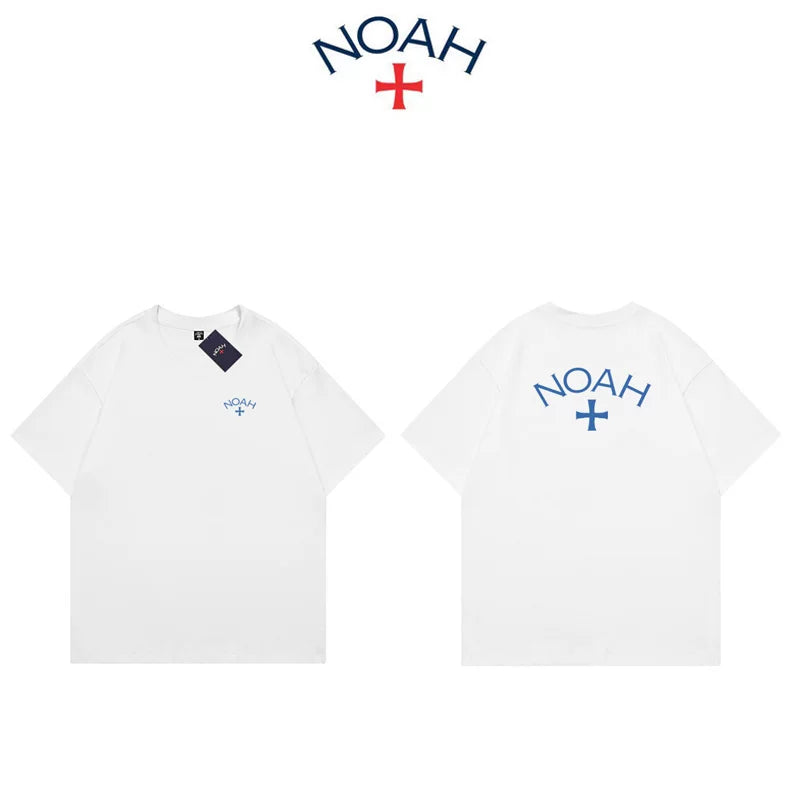 NOAH summer new trendy brand front and back cross American casual pure cotton couple navy blue short sleeved T-shirt for men and women