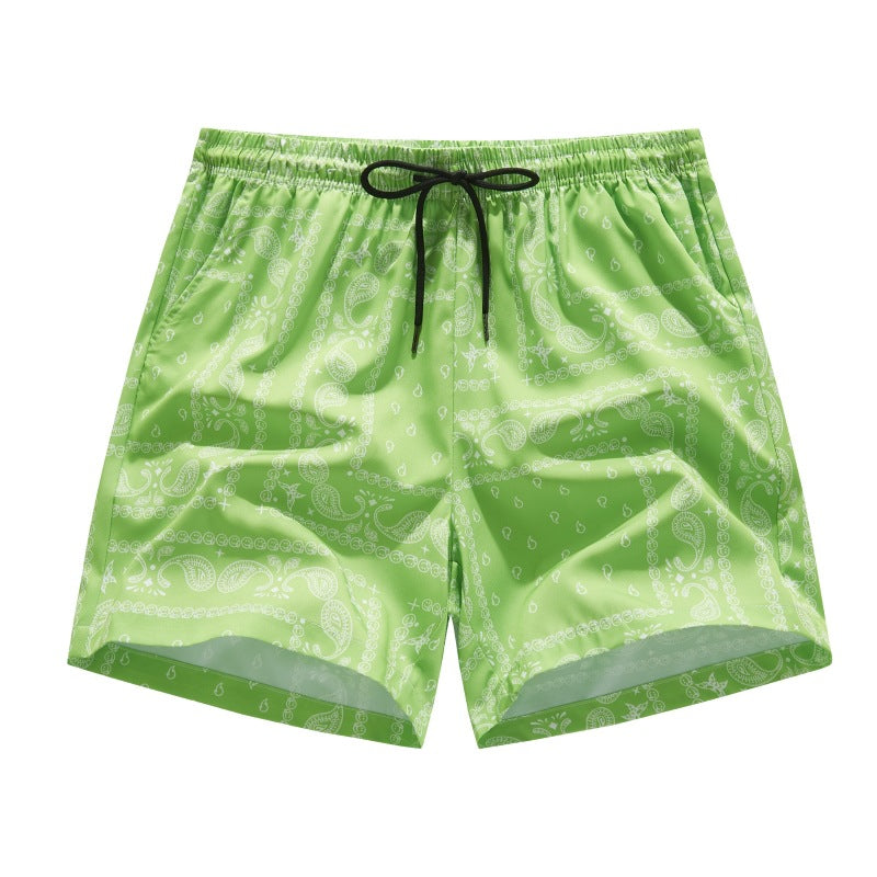 Men's Pink Bandana Paisley Print Swim Trunks, Quick Dry Beach Board Shorts with Drawstring