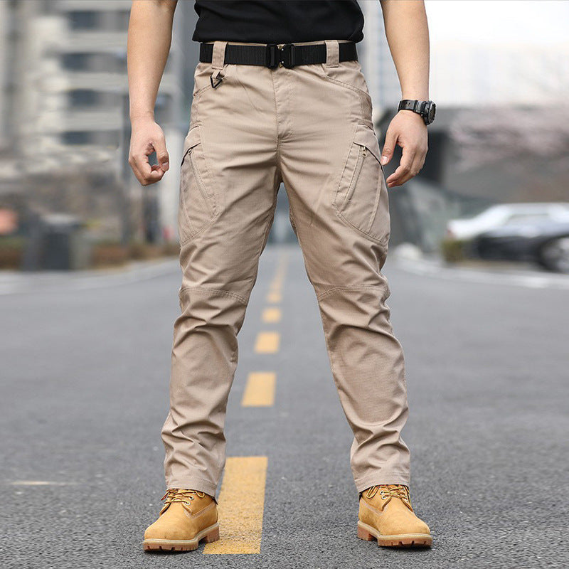 Men's Khaki Multi-Pocket Tactical Cargo Pants | Durable Workwear for Hiking, Camping & Daily Wear