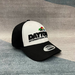 Car endurance race hats, international events, hardtop baseball hats, trendy men's and women's black and white color blocked embroidered curved brimmed duckbill hats