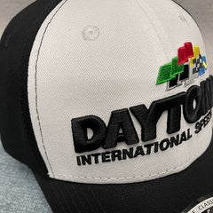 Car endurance race hats, international events, hardtop baseball hats, trendy men's and women's black and white color blocked embroidered curved brimmed duckbill hats