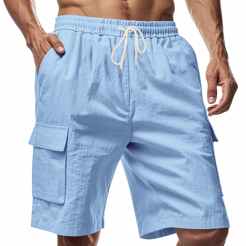 Men's Linen-Look Cargo Shorts, Elastic Drawstring Waist Loose Fit Casual Summer Shorts