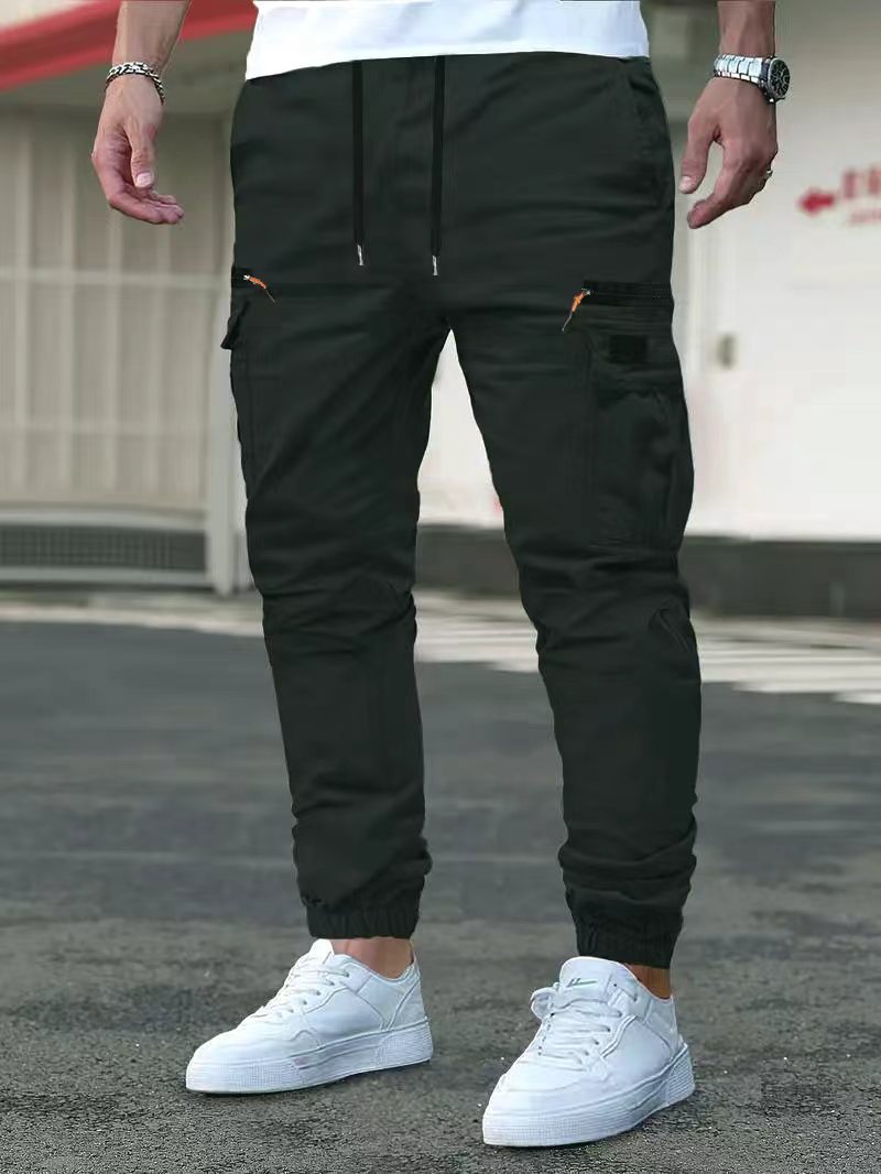 Men's Tactical Cargo Jogger Pants, Multi-Pocket Drawstring Elastic Waist Casual Work Pants with Zipper Pockets