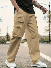 Men's Olive Green Cargo Pants, Multi Pocket Straight Leg Tactical Trousers for Outdoor Hiking