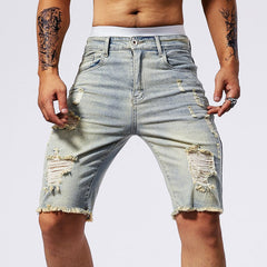 Stylish Distressed Destroyed Denim Short Pants, Men Relaxed Fit Casual Street Summer Mid Thigh Shorts