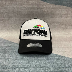 Car endurance race hats, international events, hardtop baseball hats, trendy men's and women's black and white color blocked embroidered curved brimmed duckbill hats